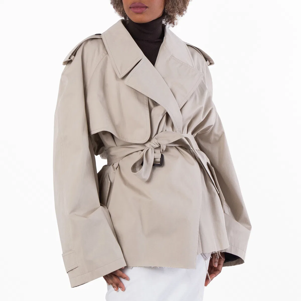 Пальто-тренч укороченное Classic Fit Cropped Trench Coat Balenciaga, Beige