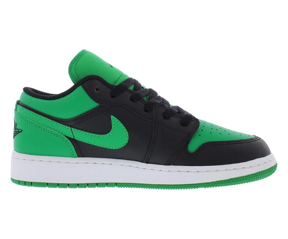 Детские кроссовки для мальчиков кожаные Air Jordan 1 Low (GS) NIKE, Black Black Lucky Green White — фото 3