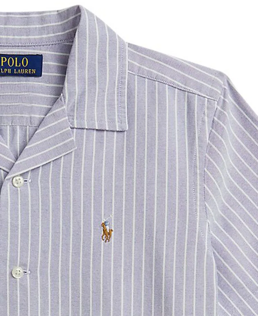 Рубашка-поло с коротким рукавом Striped Cotton Oxford Camp Shirt Polo Ralph Lauren, Blue White — фото 3
