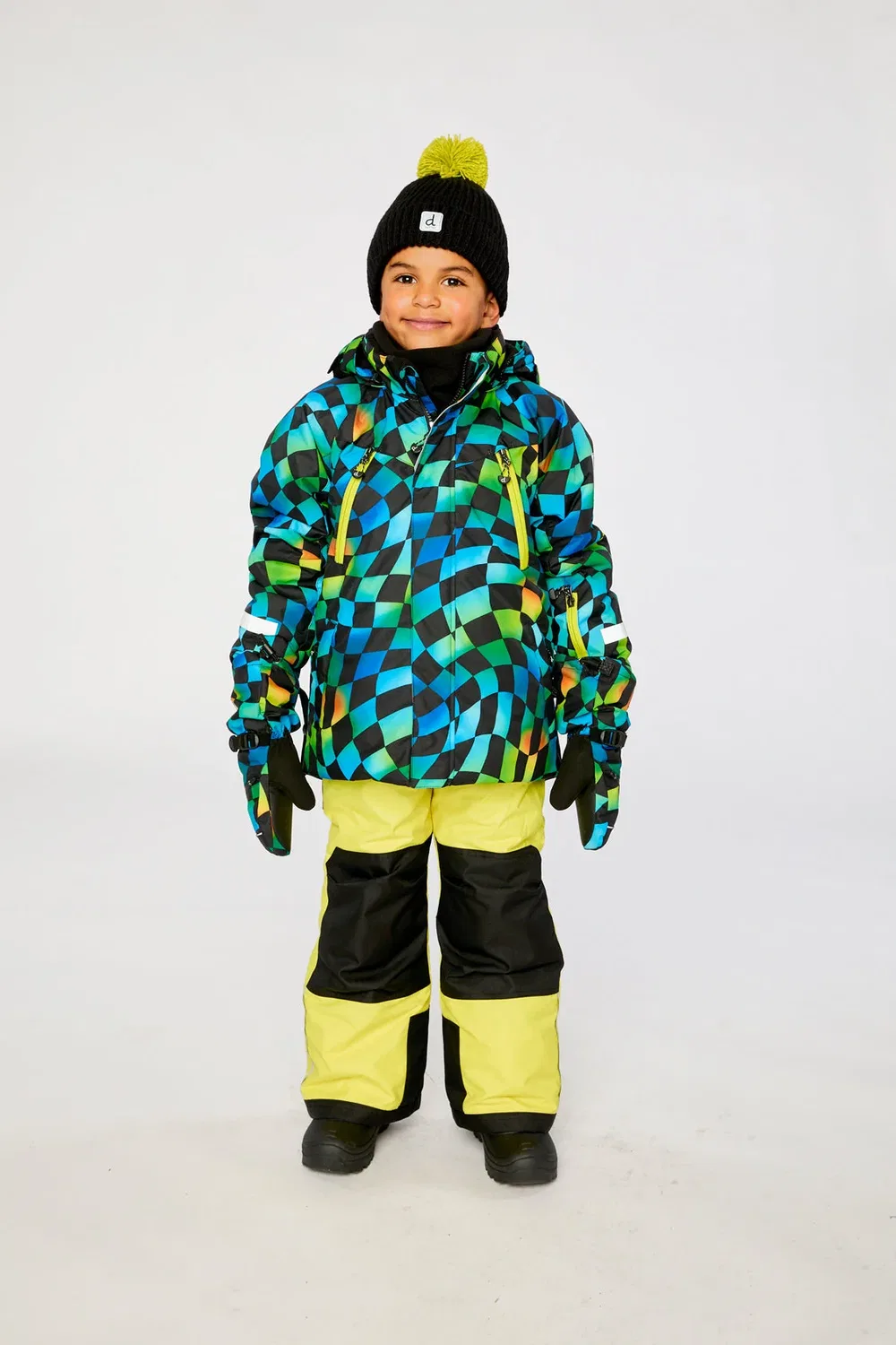 Детский комбинезон для мальчиков зимний утепленный Two Piece Play Snowsuit Deux par Deux, Green Yellow And Blue Checkerboard — фото 2