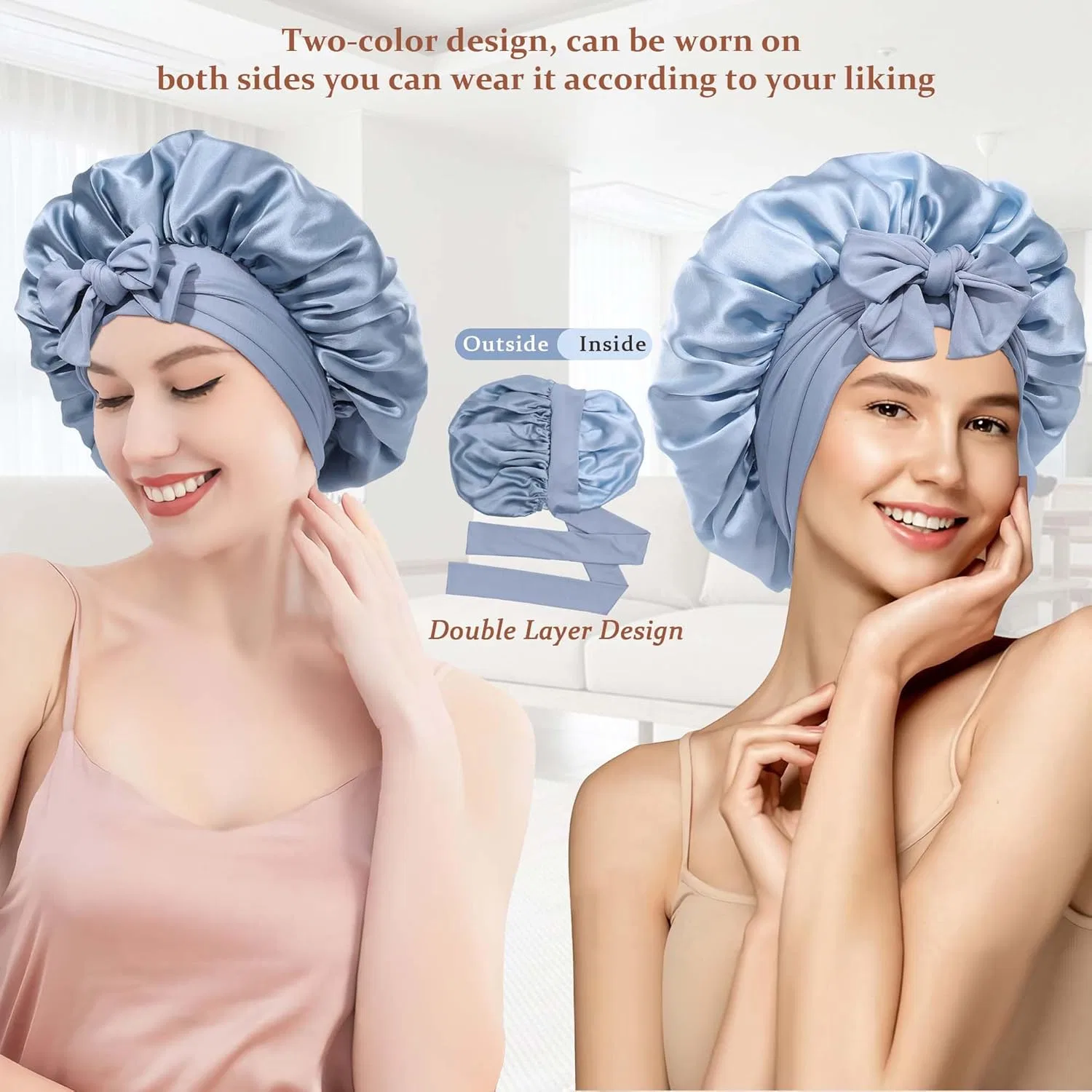 Шапочка для душа из шелка, Ufgin, двусторонняя, Mist Blue + Sky Blue — фото 2