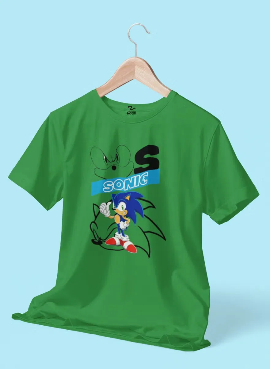 Футболка детская с принтом Sonic 3d line art Zoom, зеленый