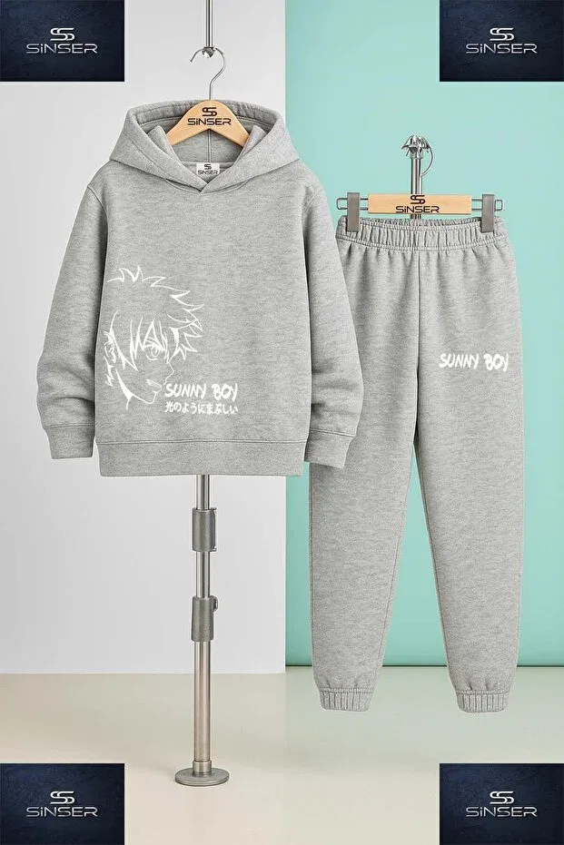 Детский комплект спортивных костюмов для мальчиков с принтом Sunny Boy White Ss Sinser, Siya - Gray - Navy Blue — фото 3