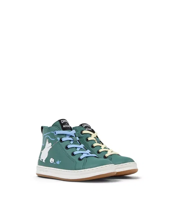 Детские кроссовки для девочек с принтом Runner Four Mismatched Leather Sneakers by Moomin Camper, зеленый