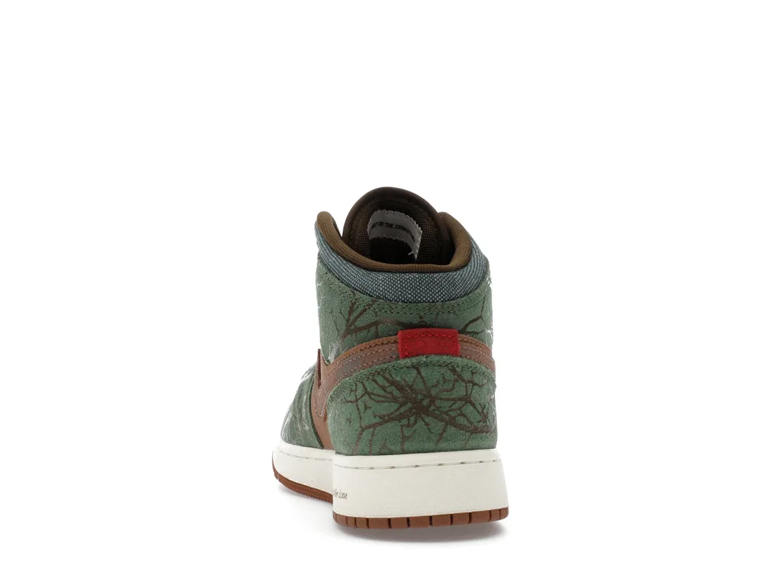 Детские кроссовки Lifestyle с принтом Jordan 1 Mid Treeline Jordan, Archaeo Brown/Treeline/Coconut Milk/Light Olive — фото 4