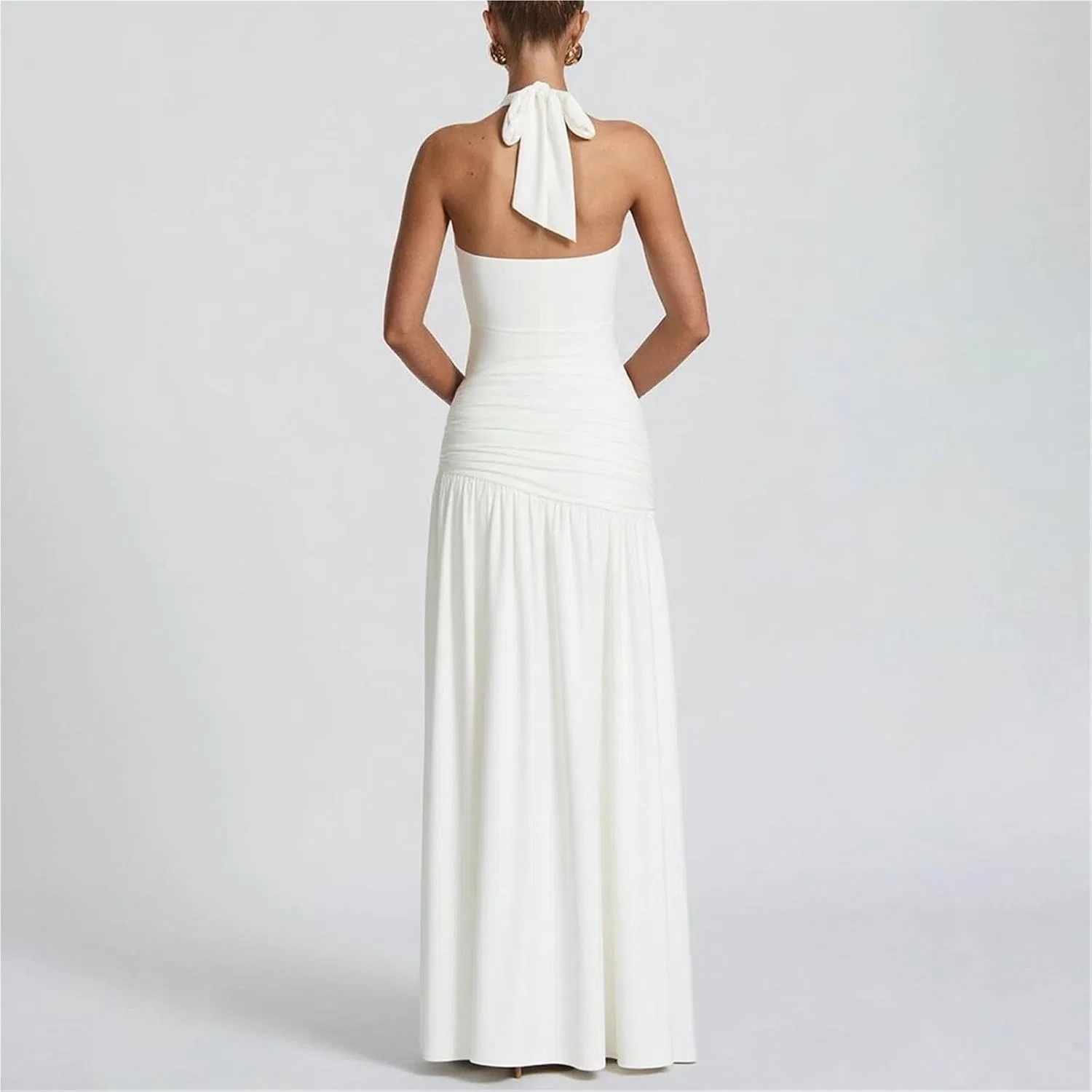 Женское вечернее платье с открытой спиной и разрезом, White — фото 4