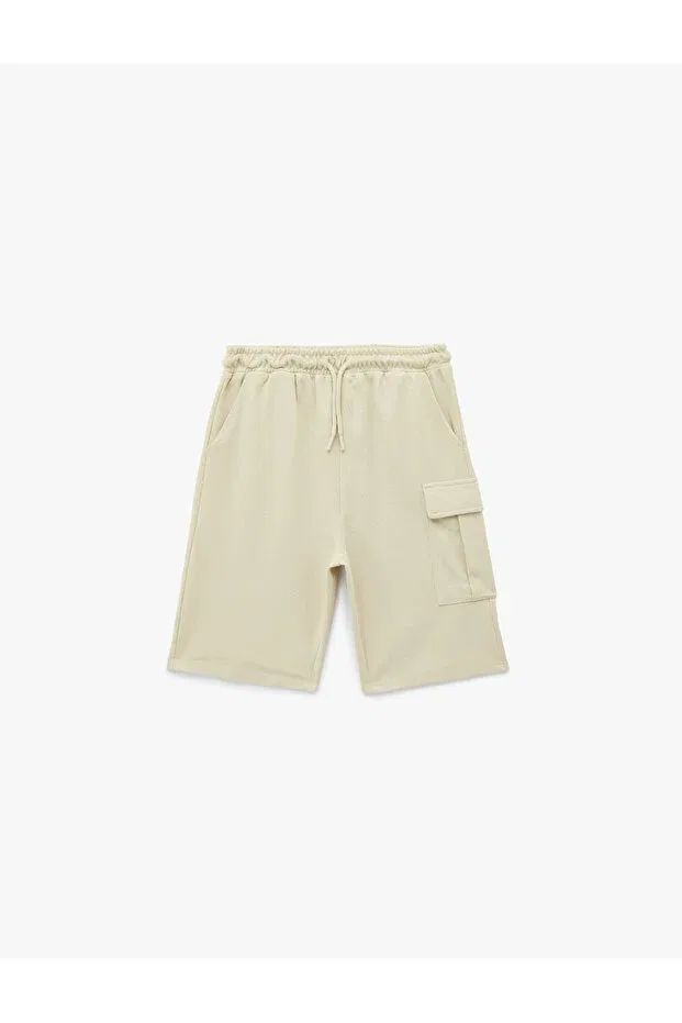 Детские шорты для мальчиков хлопковые Beli lace-up cotton shorts with flap pockets Koton, Beige