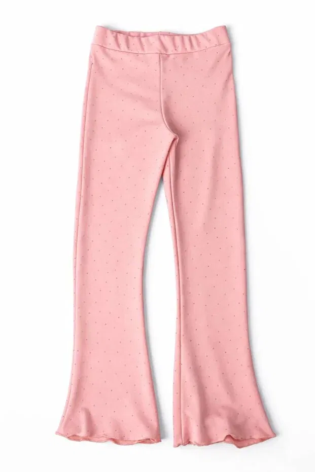 Детские леггинсы для девочек с принтом Scuba fabric flared stone and f ruffle detail single bottom Incili, Salmon — фото 4