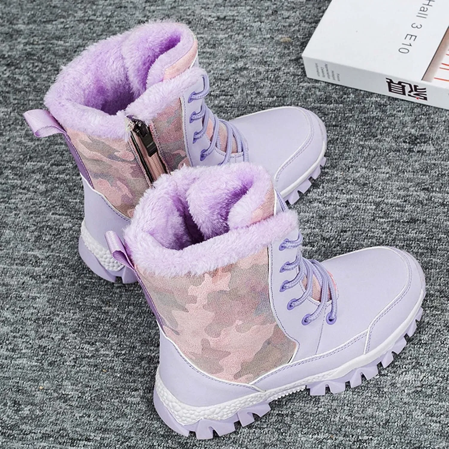 Детские зимние сапоги для девочек с мехом Eliogn, Pink-Camo — фото 4