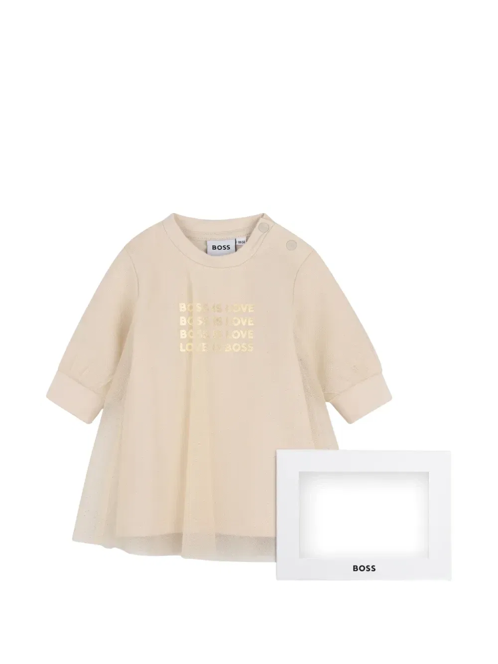 Платье с тюлем и блестками Boss Kidswear, бежевый