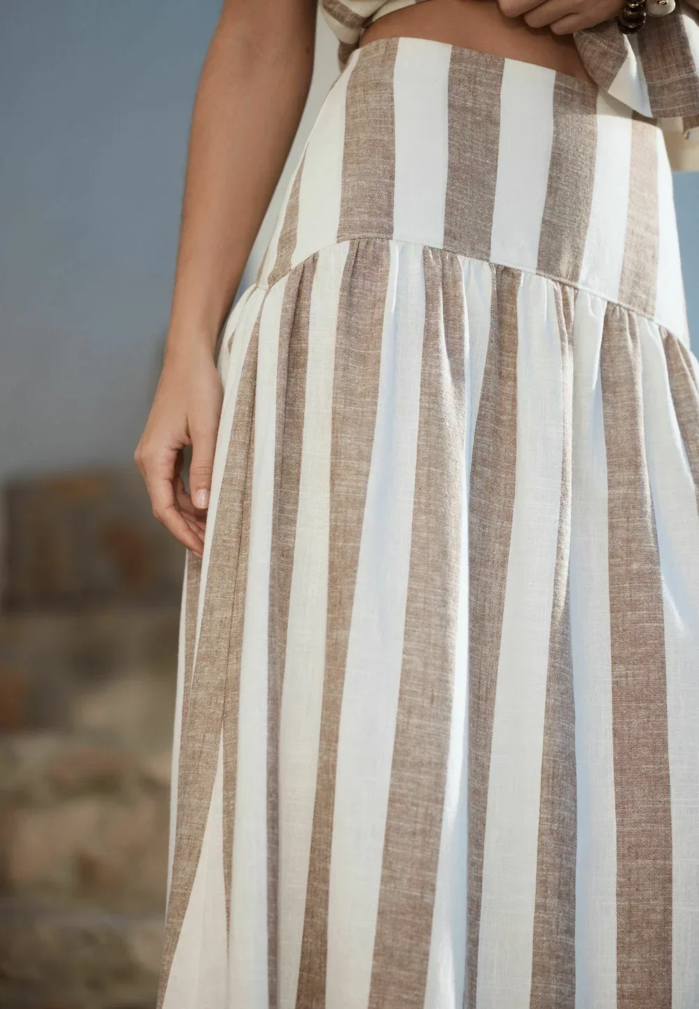 Длинная юбка Next, Brown Ecru Stripe — фото 2