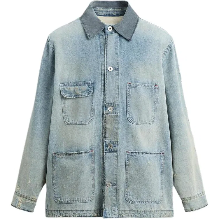 Мужская джинсовая куртка с воротником-лацканом Light Blue ZARA, Light Blue