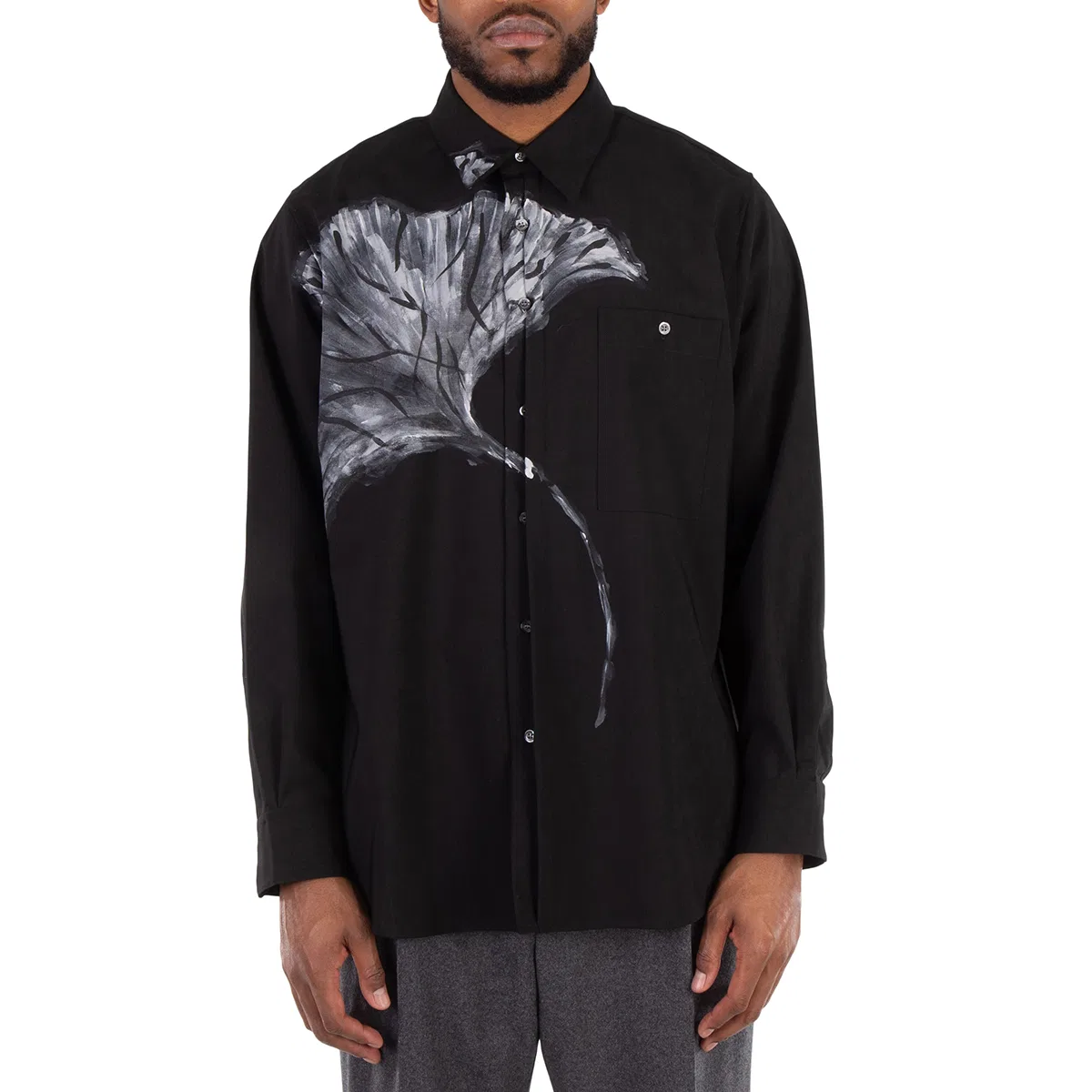 Рубашка с длинным рукавом Nature Print Woven Shirt Emporio Armani, Black