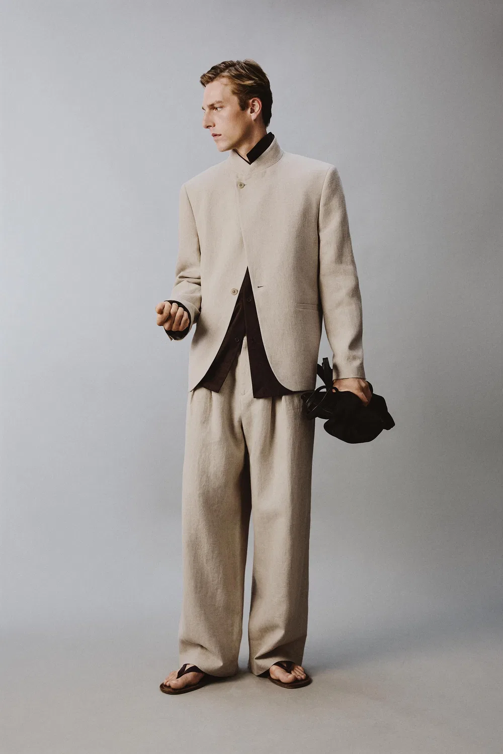 Брюки свободного кроя с плиссировкой, как у костюма ZARA, Light Beige