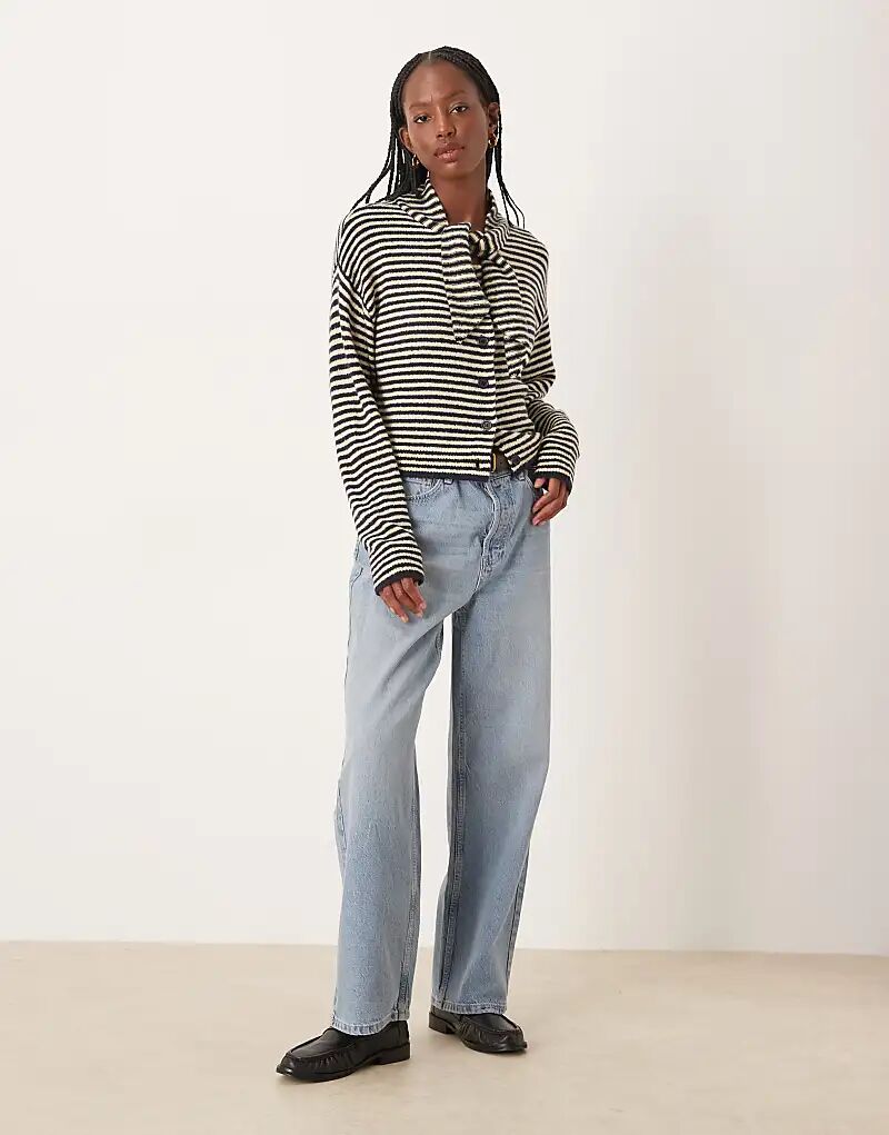 

Кардиган Neon Rose с завязкой в ​​полоску темно-синего и молочно-желтого цветов