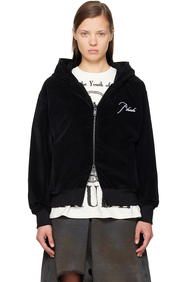 

Rhude Черная велюровая классическая толстовка на молнии