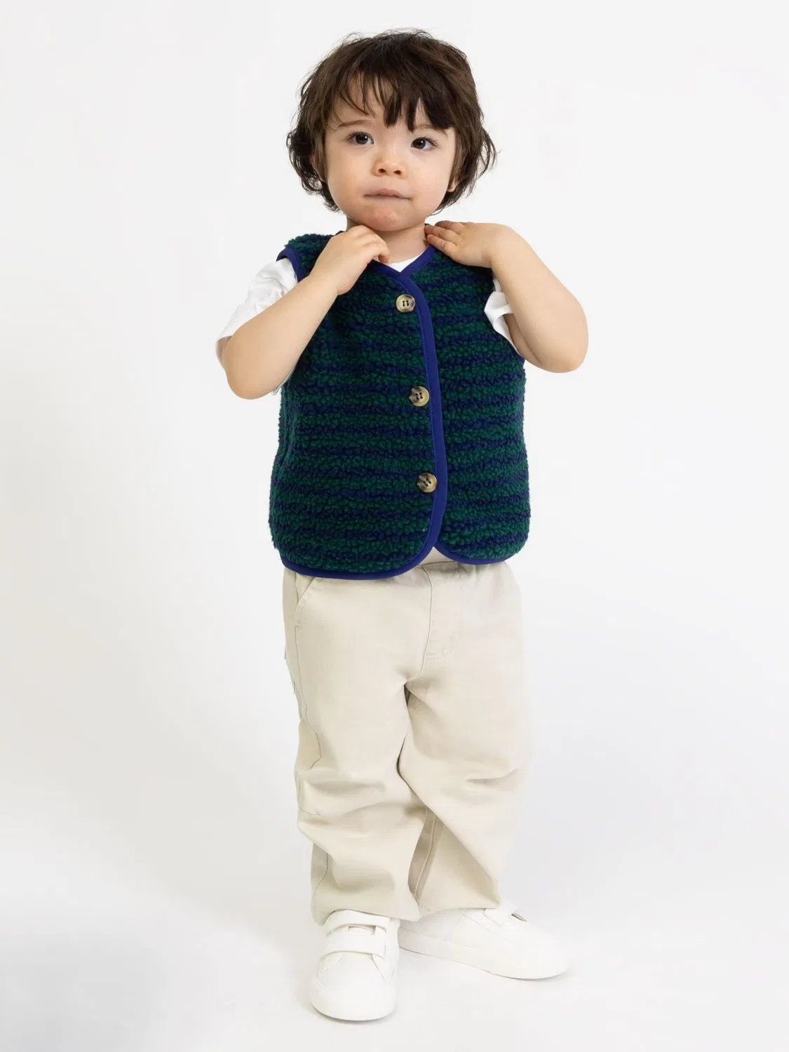 BROKE + SCHÖN Жилет Gestreifte Teddy Kinderweste синего цвета