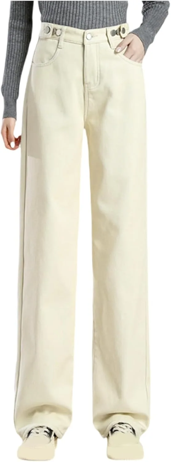 

Женские прямые широкие джинсы с флисовой подкладкой, утепленные HGps8w