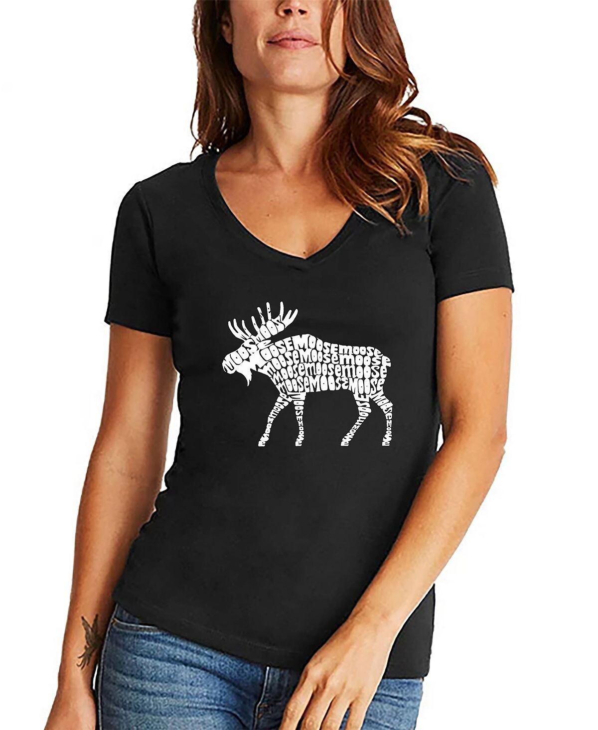 

Женская футболка Moose Word Art с v-образным вырезом LA Pop Art, черный
