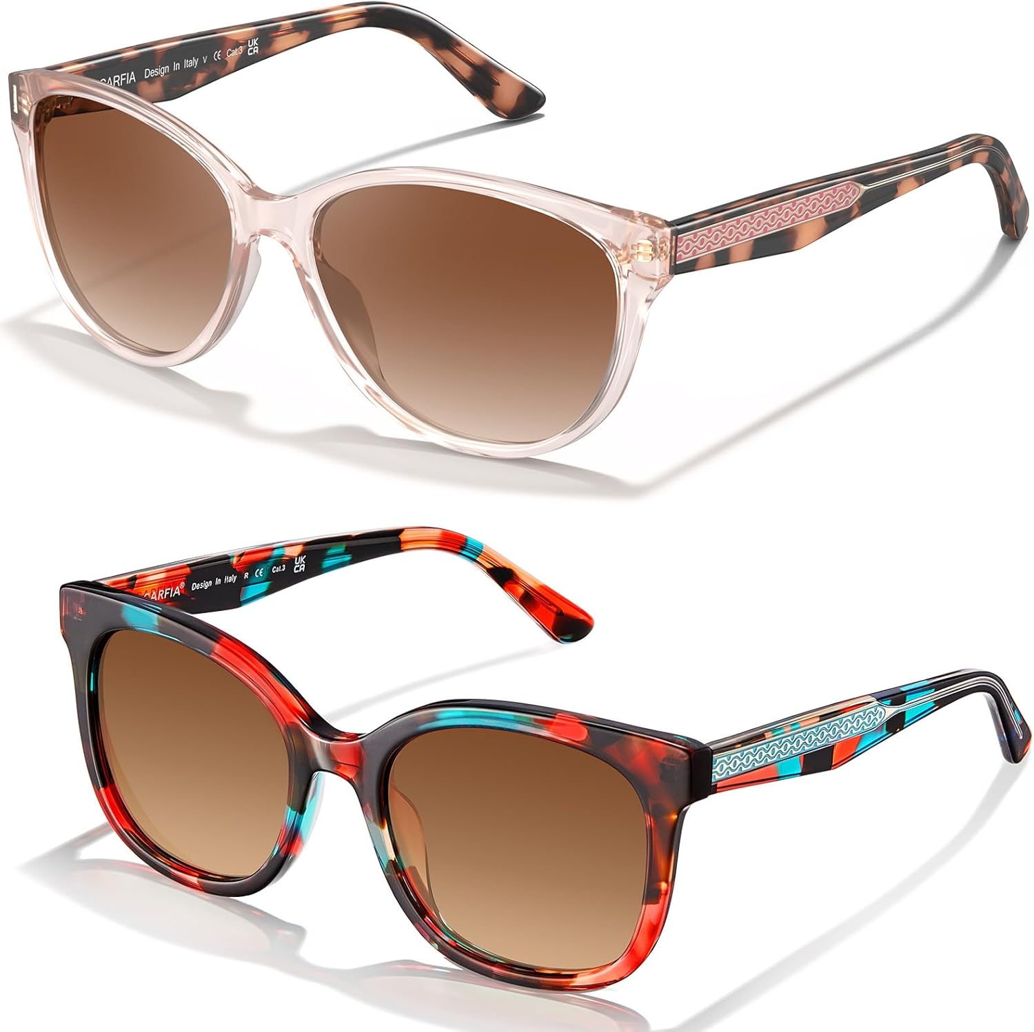 

Женские поляризованные солнцезащитные очки CARFIA «Кошачий глаз» из ацетата с цветочным узором, защита от УФ-излучения, ретро-стиль с рельефным рисунком и проволочным каркасом