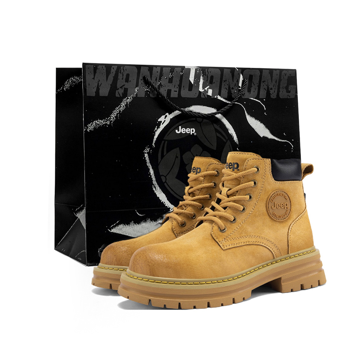 

Ботинки ковбойские мужские из спилка Cow Split Leather Jeep, золото коричневый