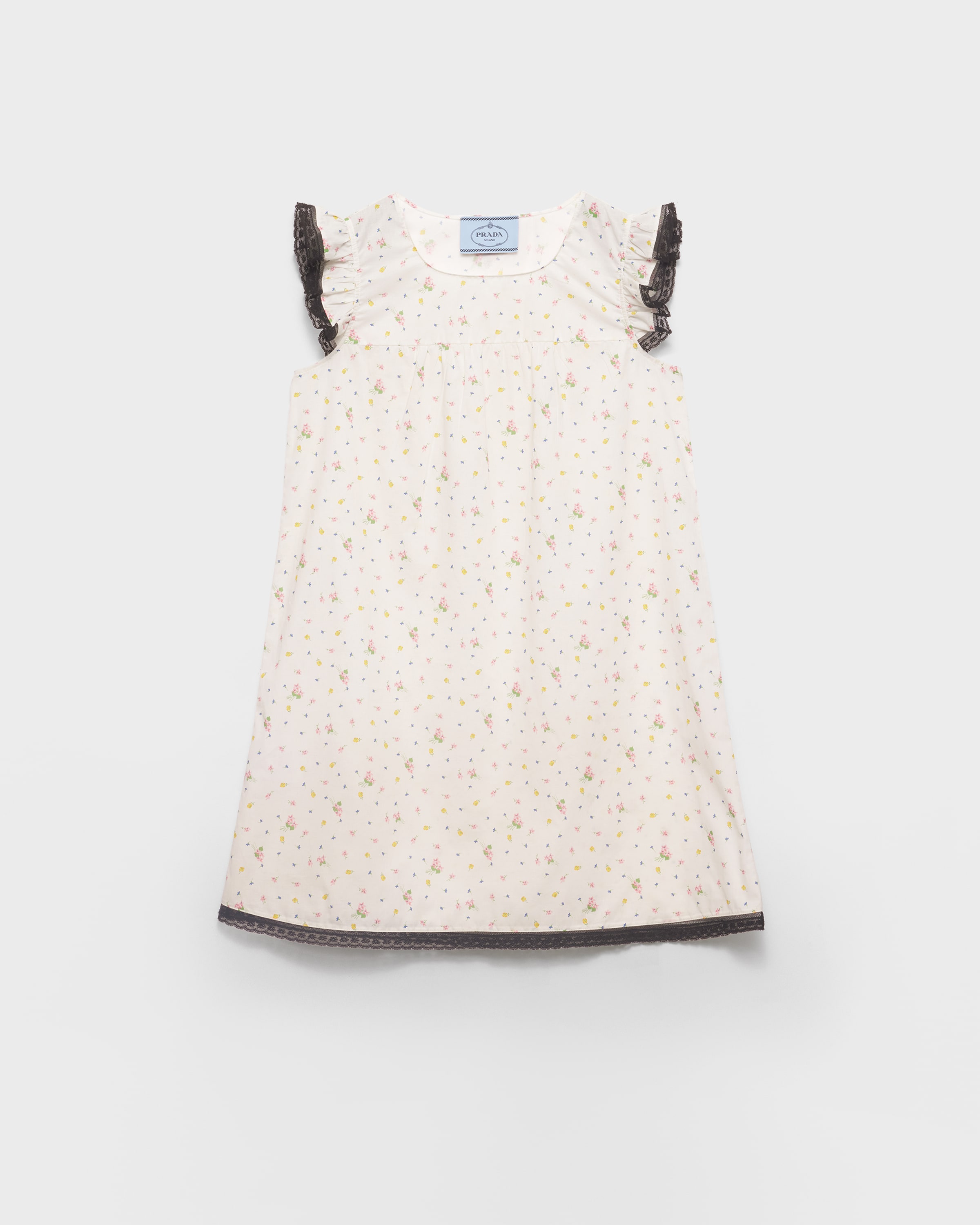 

Мини-платье из батиста с цветочным принтом Prada, белый