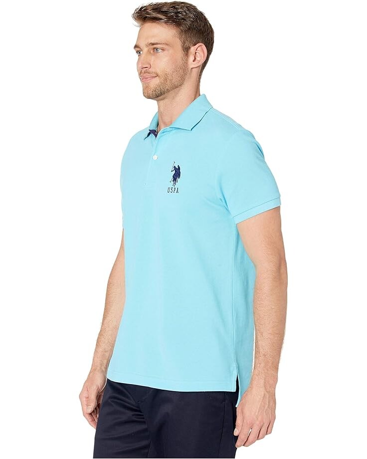 

Поло U.S. POLO ASSN. Slim Fit Big Horse Polo with Stripe Collar, цвет Horizon Blue