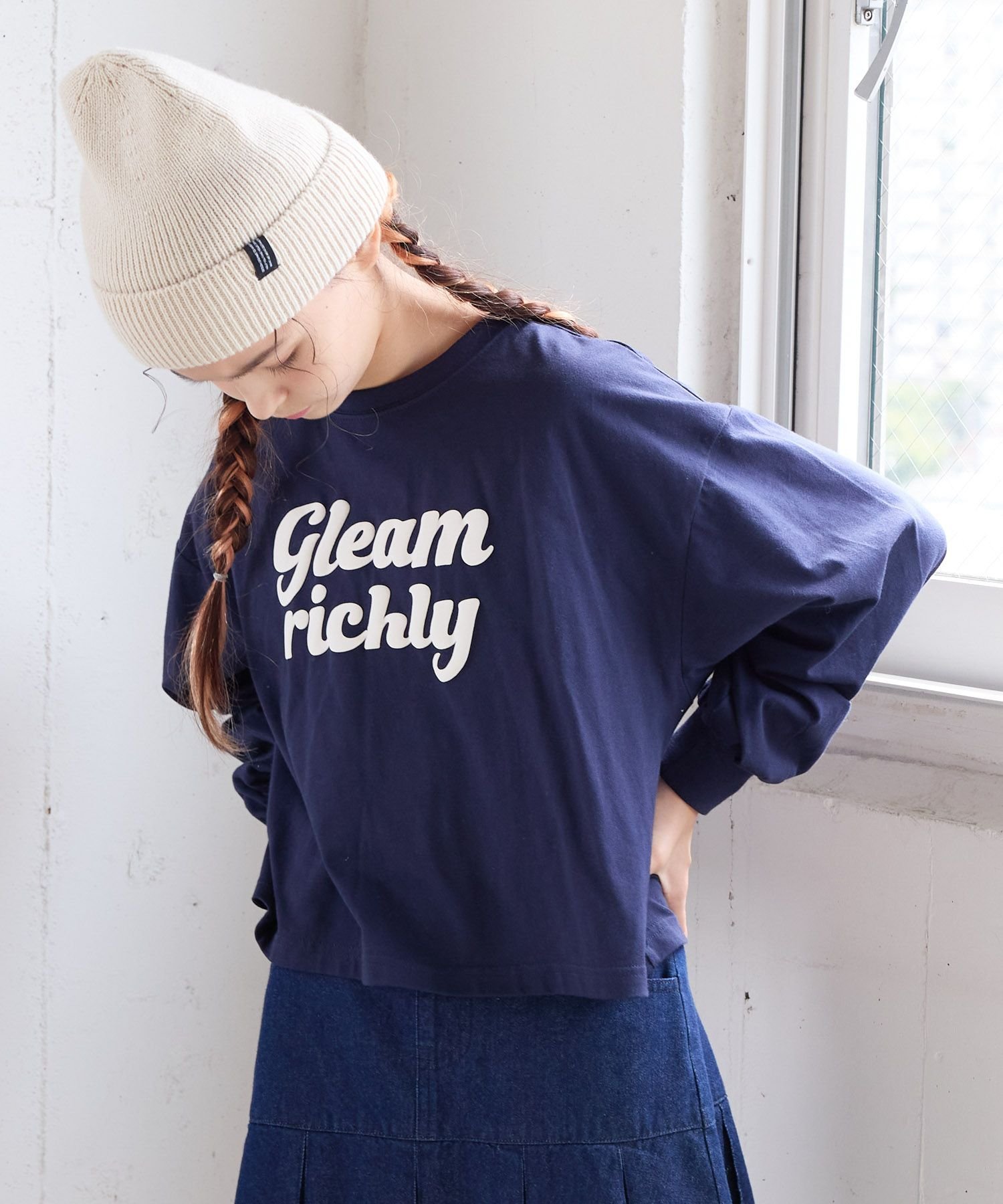 Свободная футболка из плотной ткани/Широкий рукав/Детская/115747 GLOBAL WORK, [New Color Reservation] Navy (Logo) 88