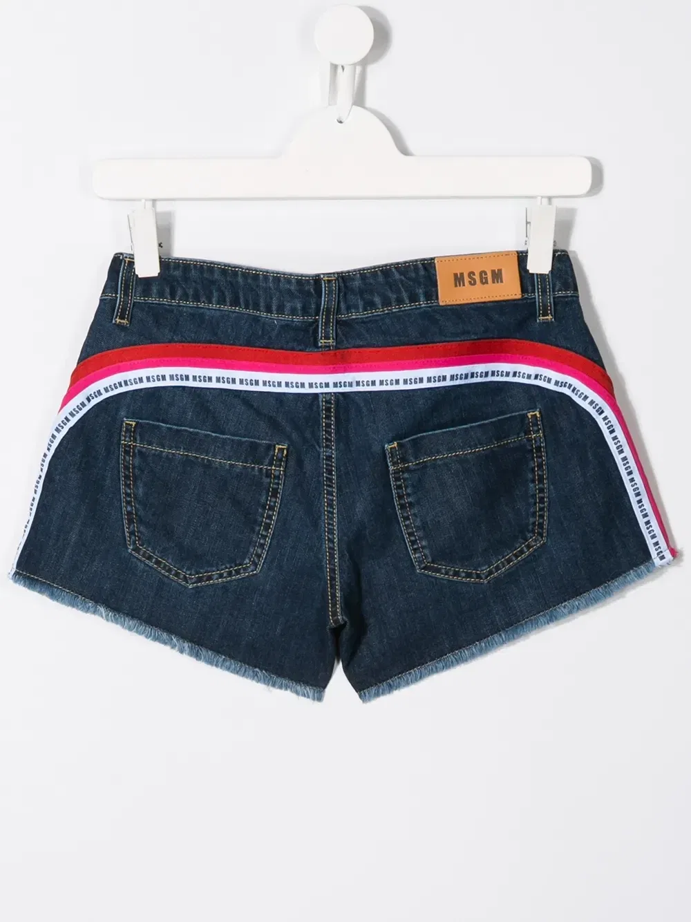 Джинсовые шорты с полосками и логотипом Msgm Kids, синий — фото 2
