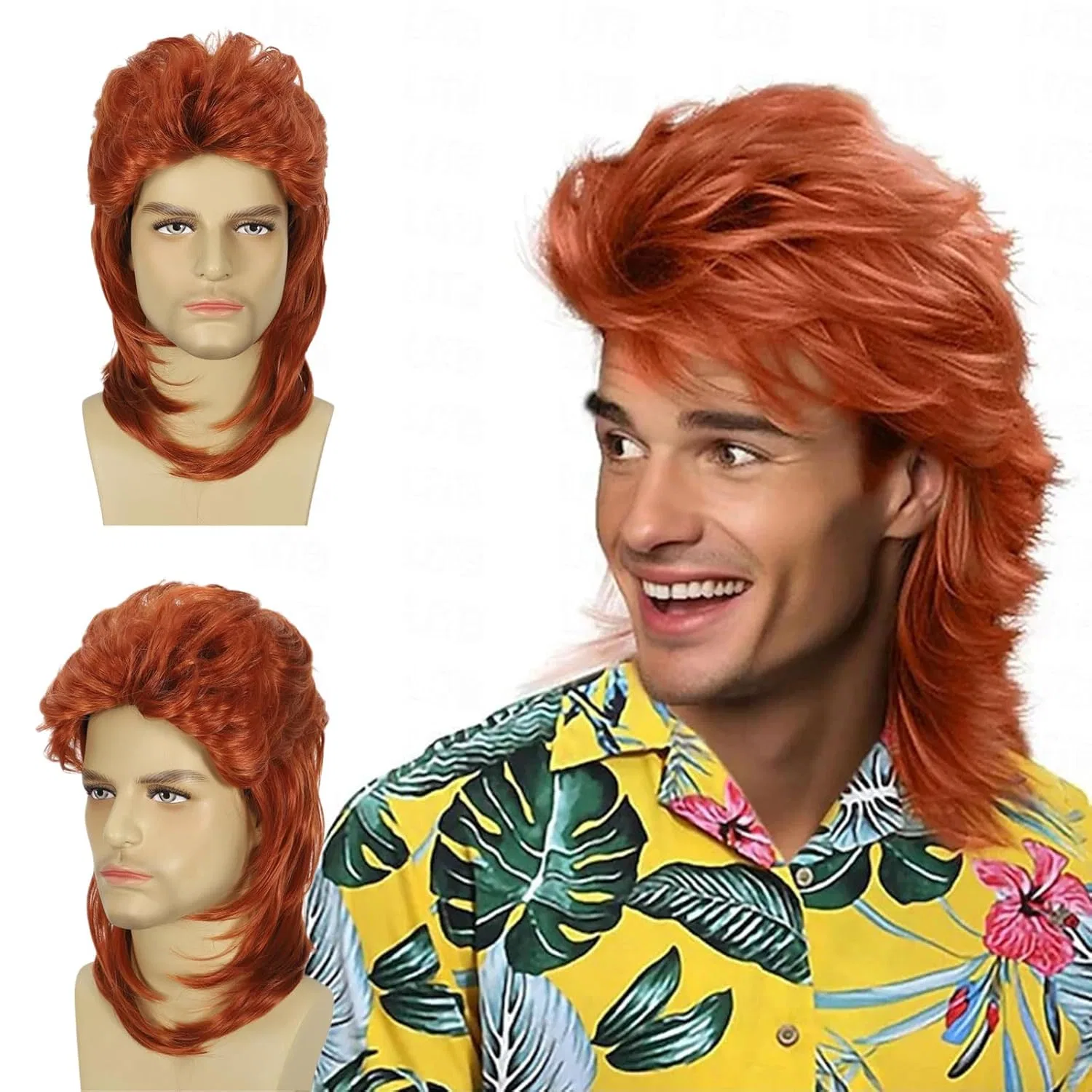 Мужской парик «Mullet» красный для вечеринок Founsho, Red