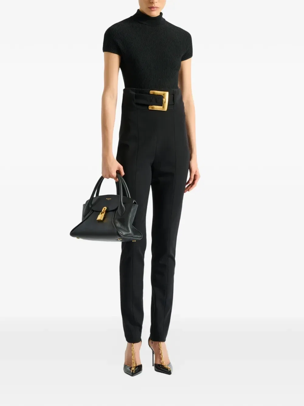 Трикотажное боди в рубчик BALMAIN, черный — фото 2