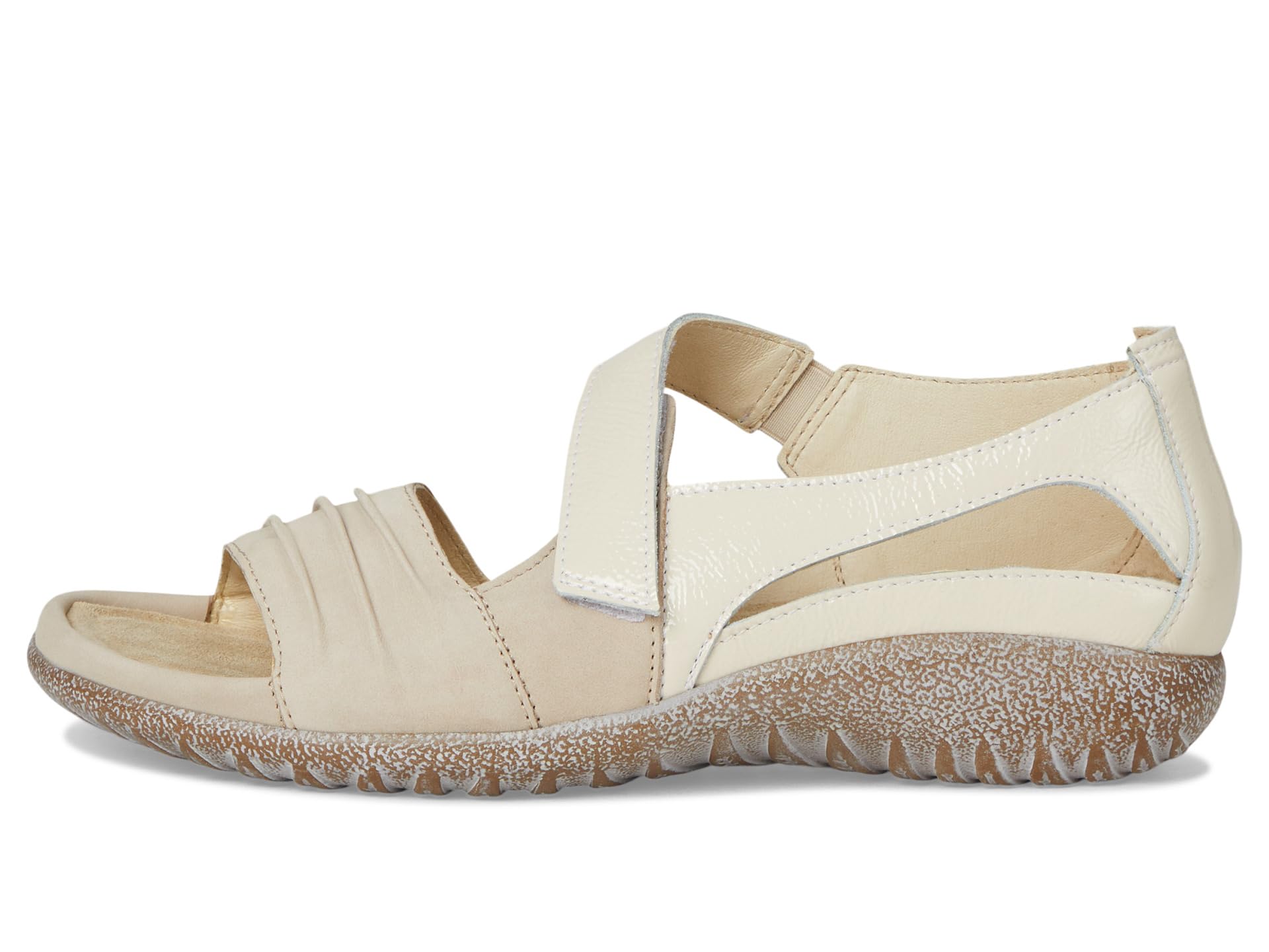 Сандалии Naot Papaki, цвет Beige Nubuck/Ivory Crinkle Patent Leather — фото 4