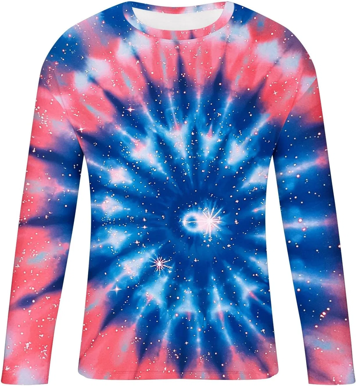 Мужская футболка с принтом Tie Dye Long Sleeve Round Neck, Pink — фото 4