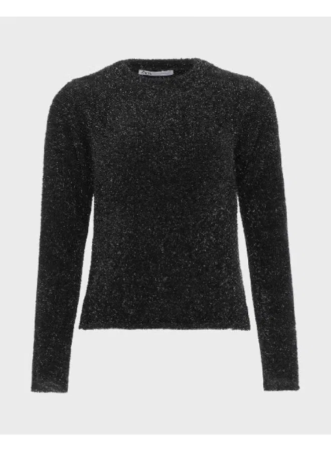 Свитер с бахромой Zara, глянцево-черный