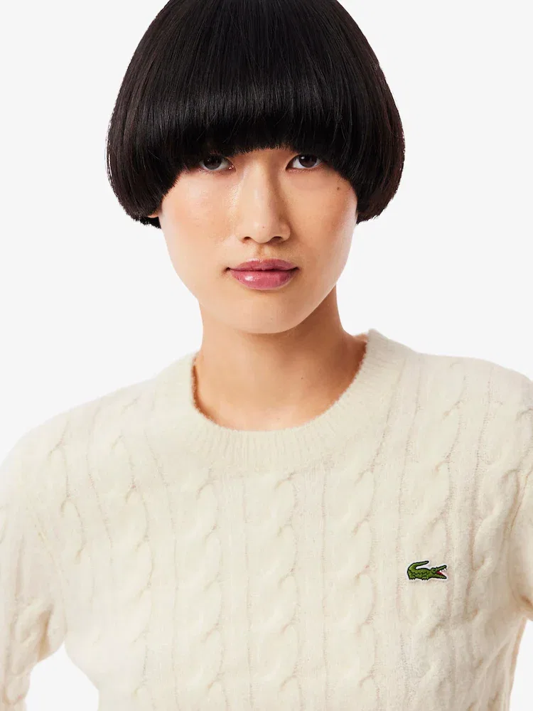 Свитер женский LACOSTE Tipping Point, с кабельным узором, бежевый — фото 2