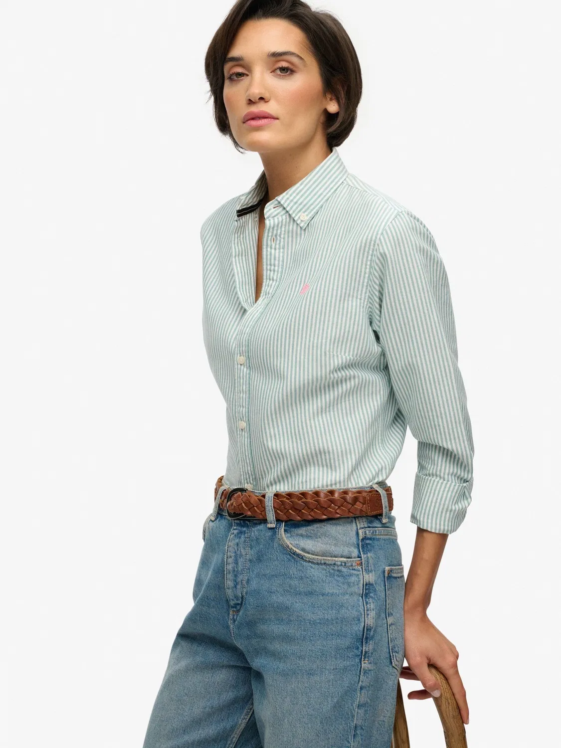 Рубашка Slim Oxford с вышитым логотипом Superdry, белый — фото 3