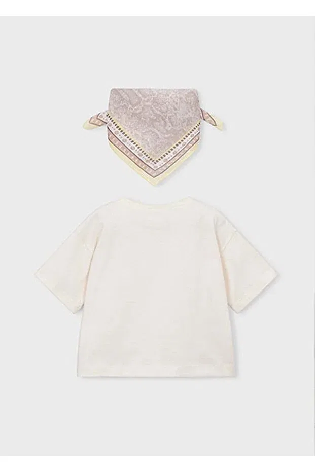 Детская футболка с принтом Summer Girl's Printed Tshirt With Neck Scarf Mayoral, Nude Color — фото 3