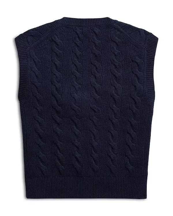 Женский свитер с V-образным вырезом Cable Knit Wool Cashmere Sweater Vest Ralph Lauren, синий — фото 4