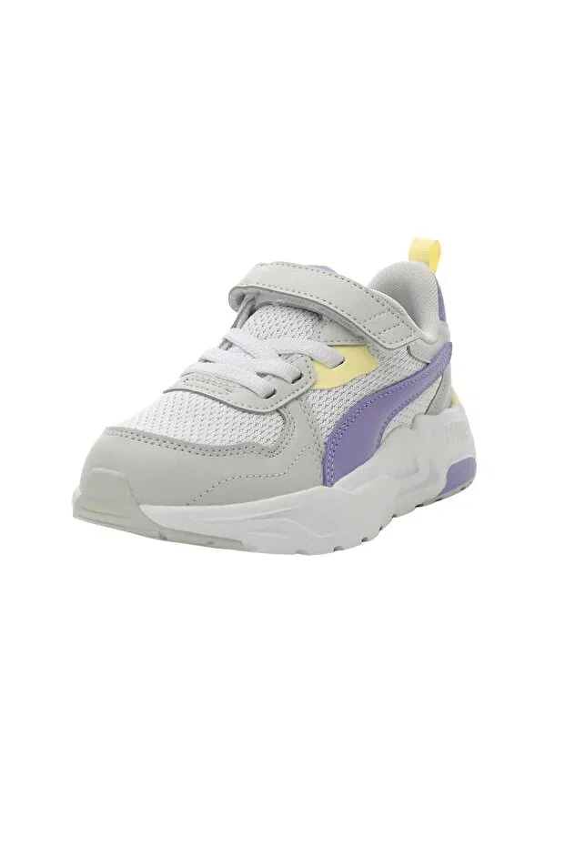 Детские спортивные кроссовки для девочек с шнуровкой Trinity Lite Ac+ Ps Pristine White & Children's Sports Shoes Puma, White Purple — фото 2