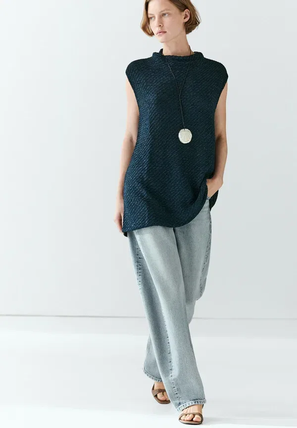 Топ из хлопка Massimo Dutti, синий — фото 4