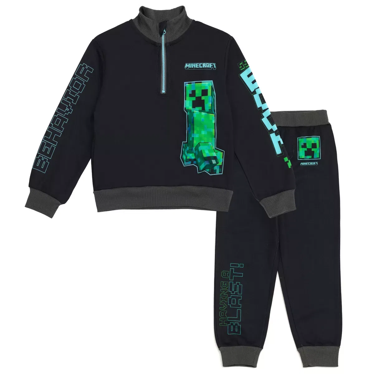 Детский комплект из свитшота и брюк на флисе с принтом Minecraft Fleece Half Zip Sweatshirt Pants Outfit Set, Black