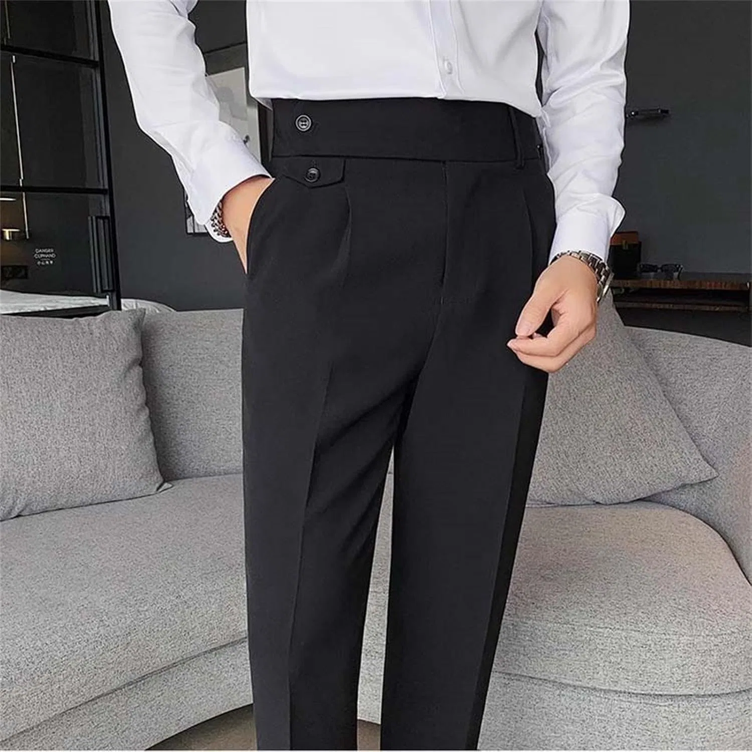Мужские классические брюки из твила, Slim Fit, чёрный — фото 4