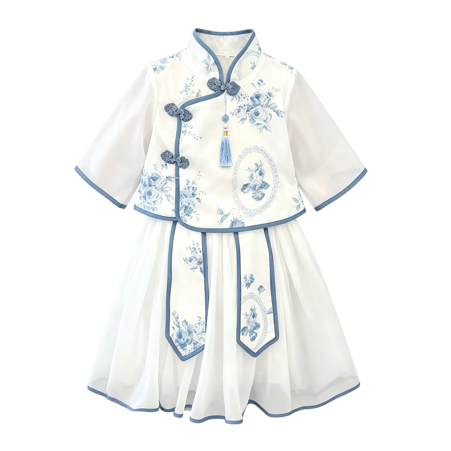 Детский комплект ханьфу в стиле вэньи Lanza, Blue And White Porcelain Color