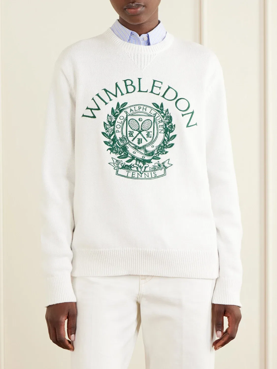 Хлопковый свитер с вышивкой логотипа + Wimbledon POLO RALPH LAUREN, белый — фото 3