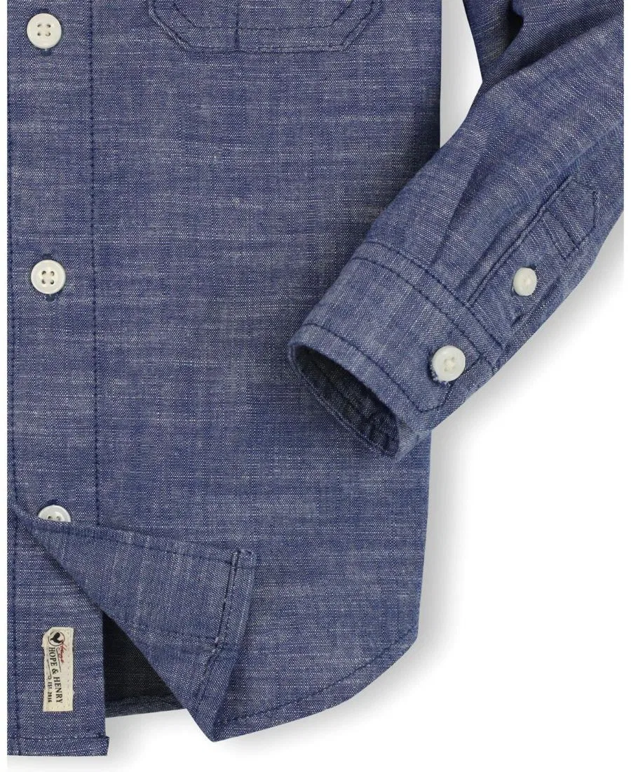 Детская рубашка с длинным рукавом из хлопка Hope & Henry, Blue Chambray — фото 3