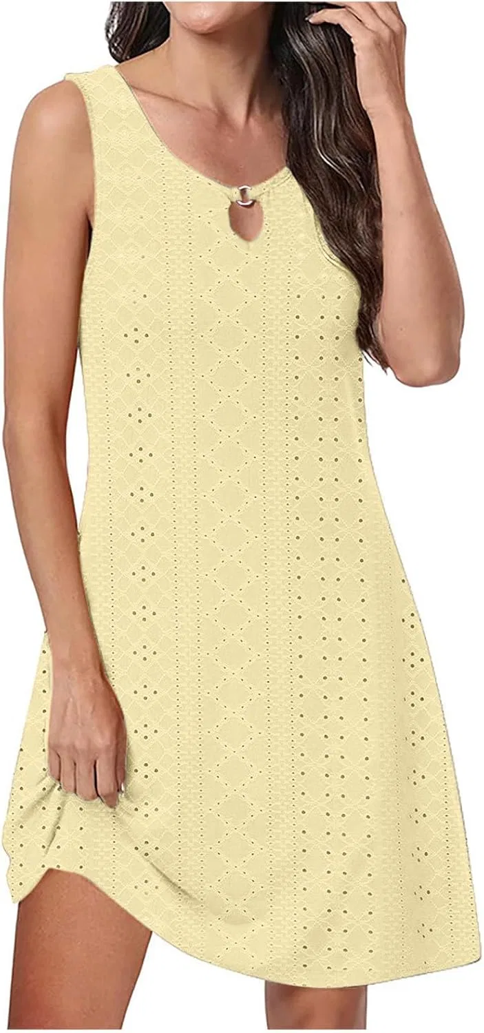 Женское летнее платье с вышивкой и прорезями Sleeveless Mini, Yellow