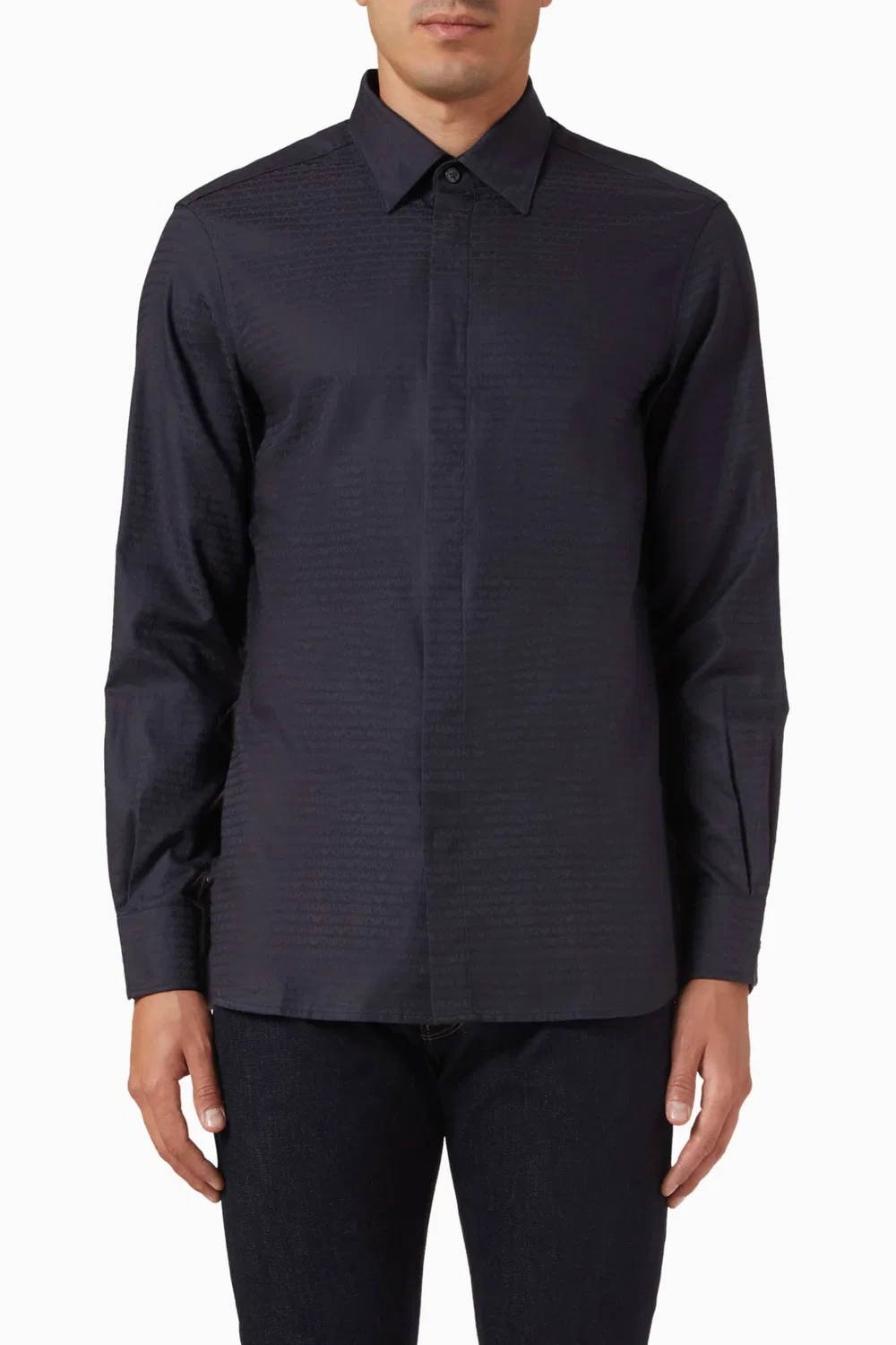 Рубашка хлопковая Micro EA Logo Emporio Armani, синий