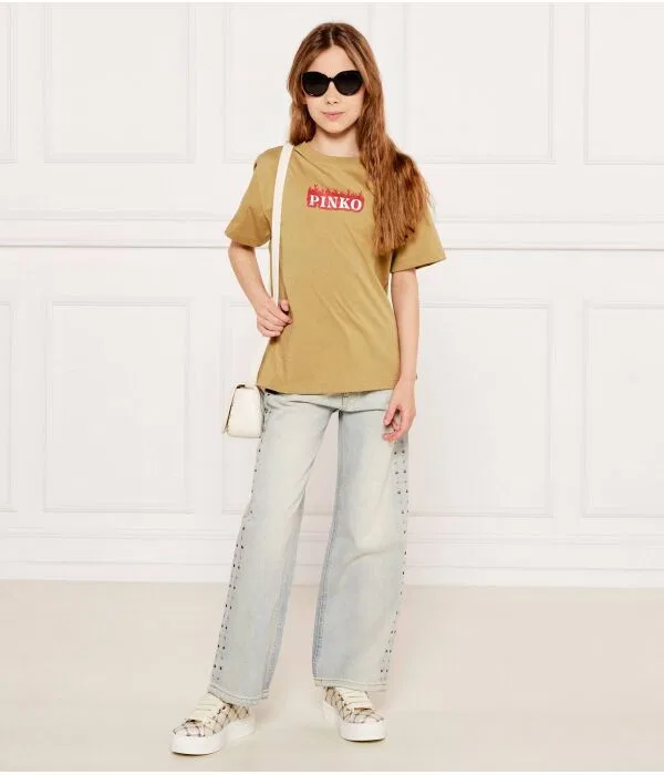 Детская футболка оверсайз с принтом T-Shirt Pinko Up, Sabbia — фото 2