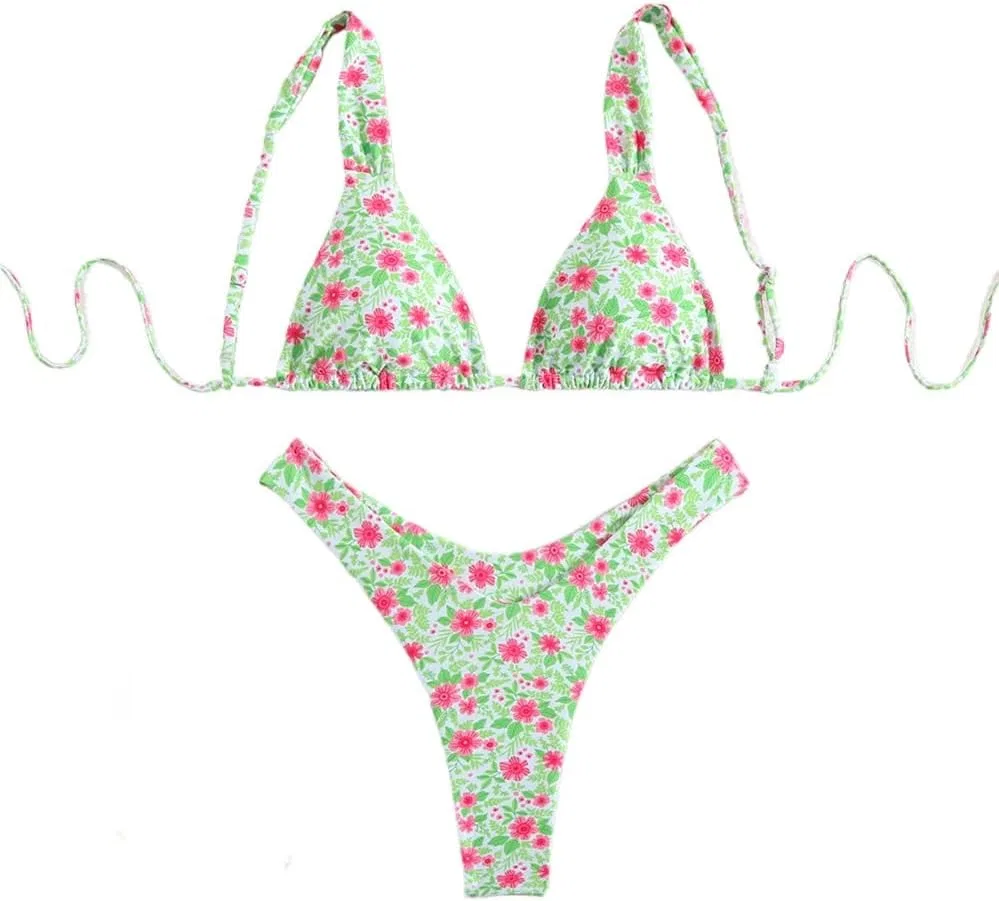 Женский бикини-комплект с текстурой California Pink, Green Floral
