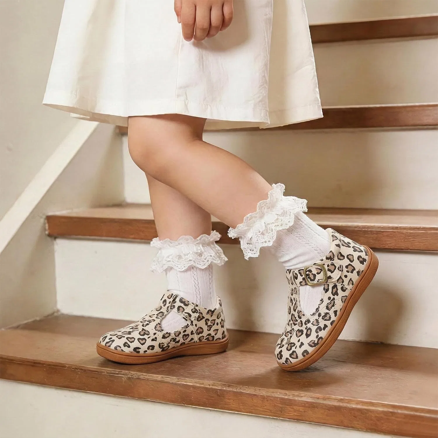 Детские туфли для девочек с широким носком Mary Jane Flats LeIsfIt, Leopard — фото 2